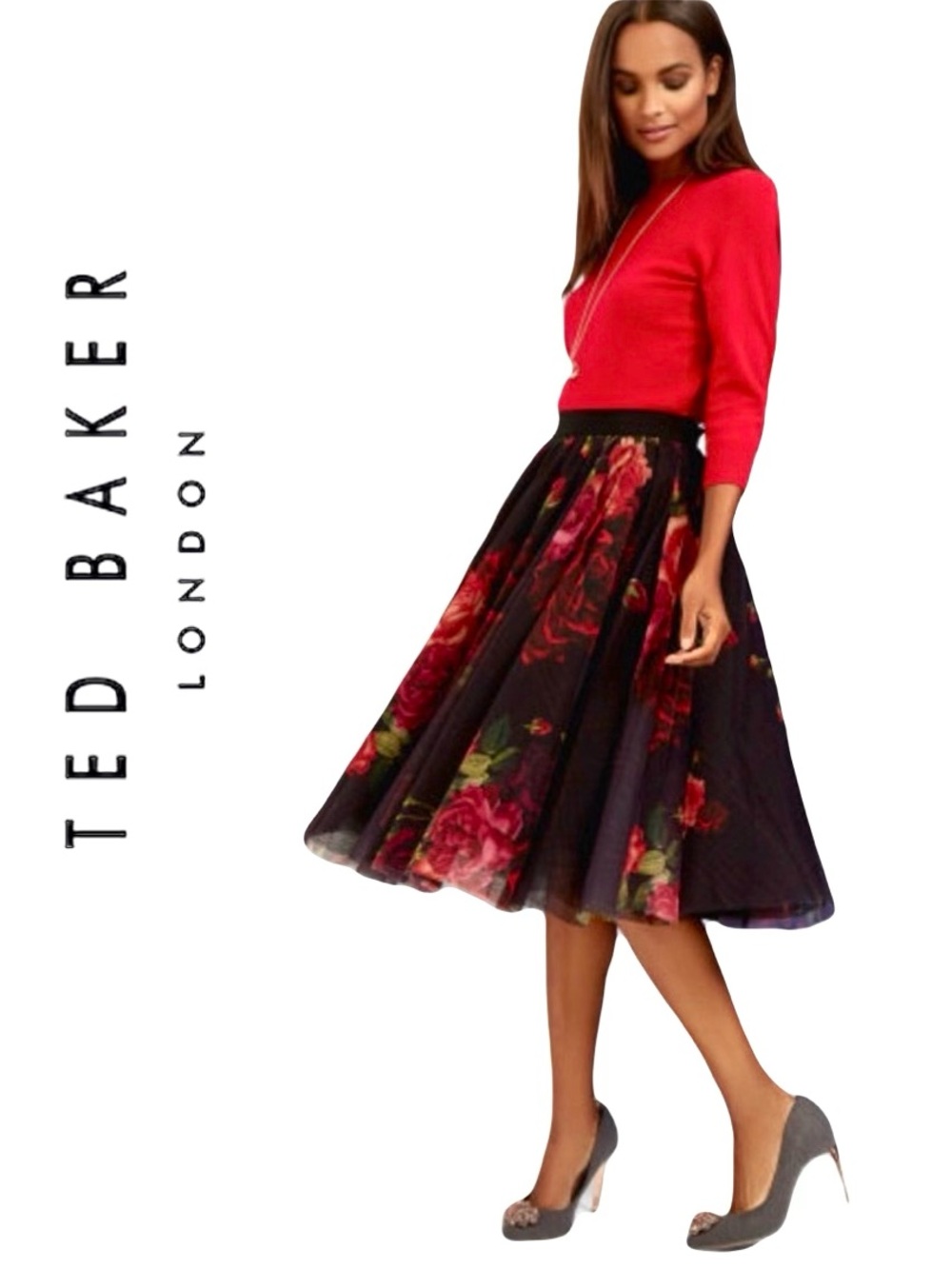 Ted Baker London Floral Tulle Midi Ondra Juxtapose Rose size 1 - Picture 1 of 11